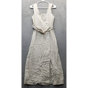 MNG Casual Long Maxi Dress Womens Size 2 Tan Waist Belt Clip Side Button Front‎